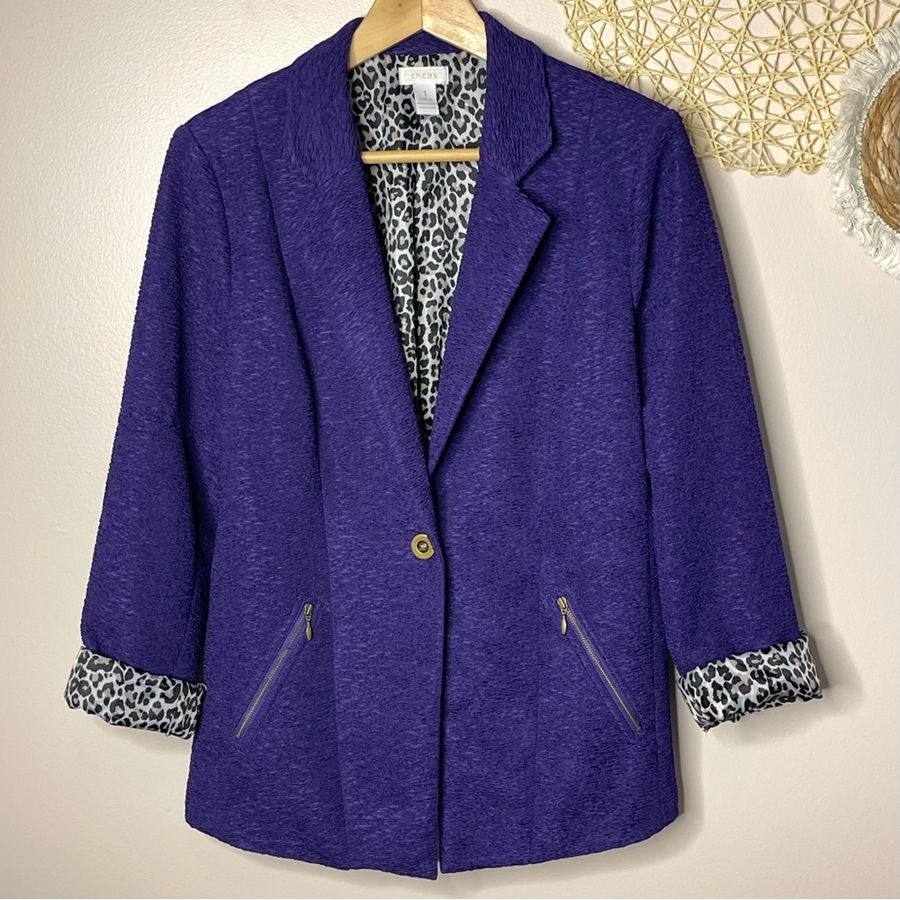 Chico's Textured Single Button Zipper Blazer Jacket (Royal Purple) - 1 (medium)